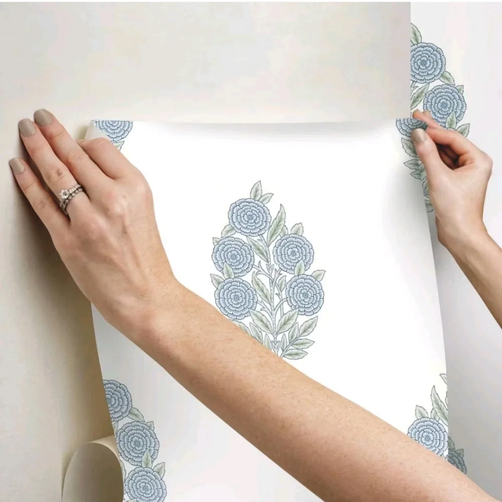 RoomMates Dutch Floral Blue Peel and Stick Wallpaper: Modern Self-Adhesive
